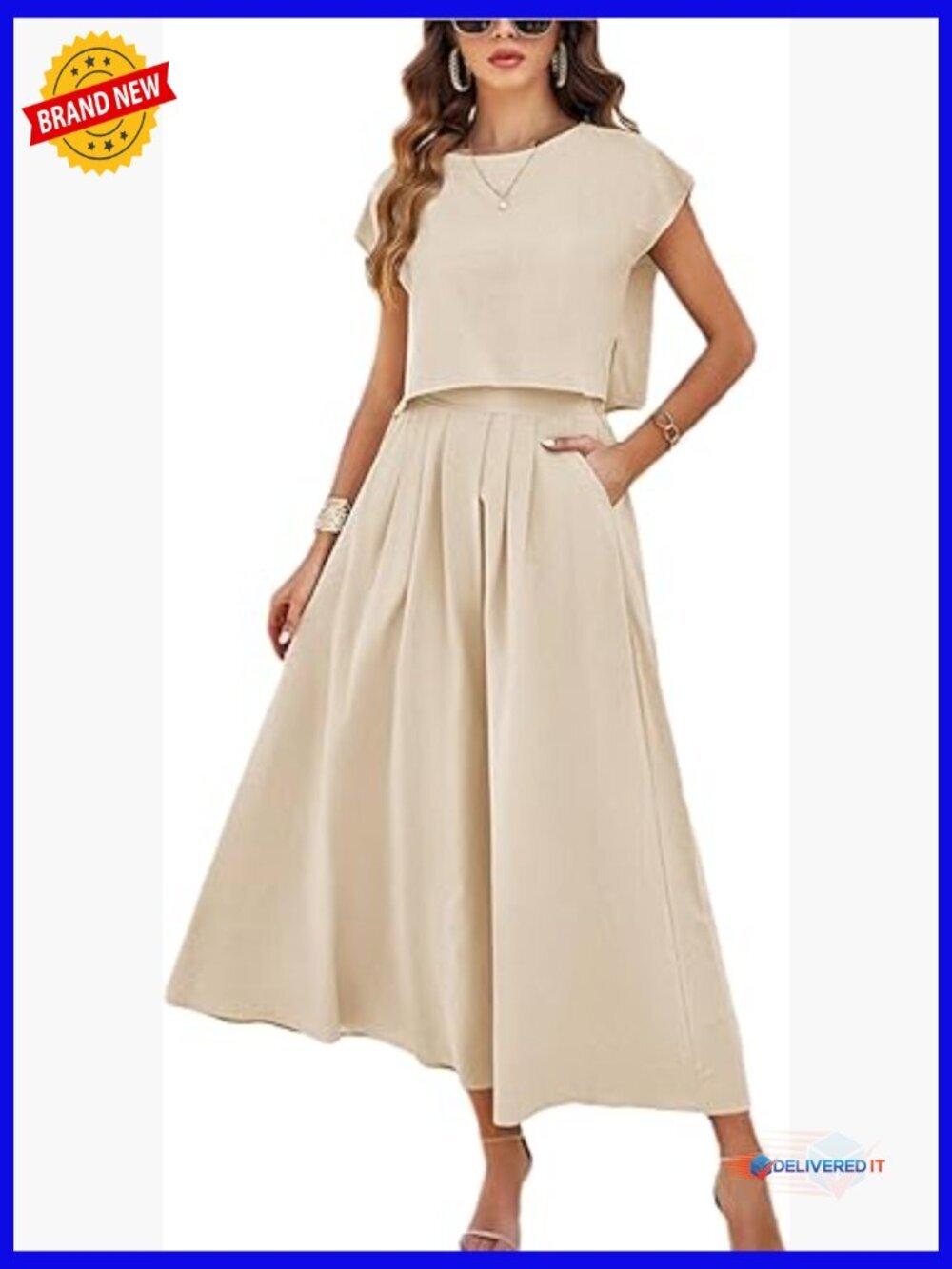 2 Piece Skirt Set Cap Sleeve Top High Waist Maxi Dress Pockets Loose Fit Summer